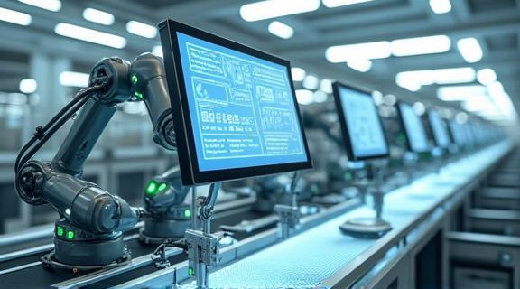 Robotic arms and smart screens in automated vehicle assembly line