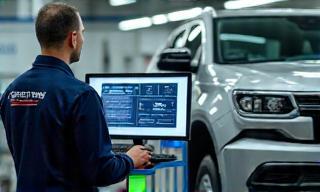 Technician conducting vehicle safety test with diagnostic tools
